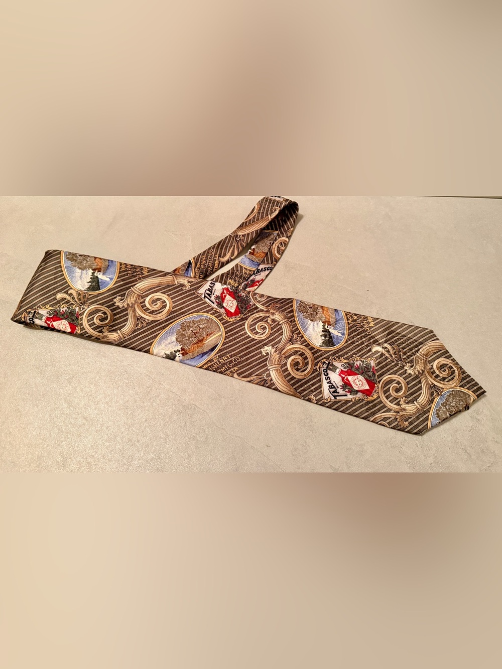 Tabasco Hot Pepper Sauce Gold Tone 100% Silk Neck Tie EUC